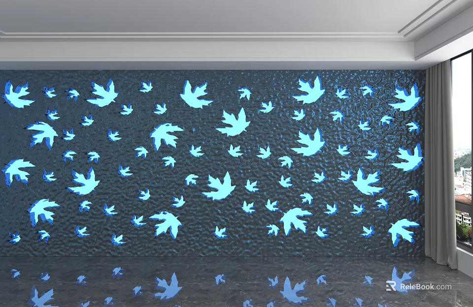 Blue Leaf Pattern Decorative Background Wall With Glowing Visual Design Effect 3d model