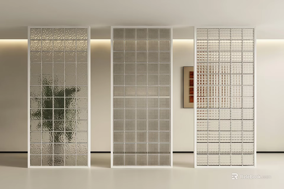 Modern Glass Room Dividers With Grid Design In Contemporary Interior Space 3d model 