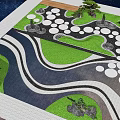 Beautiful Garden Landscape Design With Winding Paths Green Lawns Circular Slabs And Pine Trees