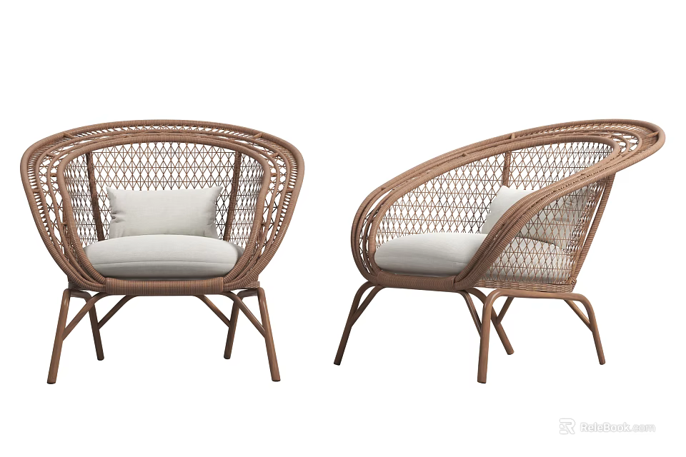 Rattan Leisure Chairs With Modern Design And Cushioned Seats For Indoor Outdoor Use 3d model 