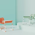 School Student Desks And Chairs With Red Green Heart Shaped Backrests And Under Desk Baskets
