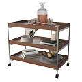 Mobile Multi Tier Side Table With Wooden Shelves And Decorative Storage