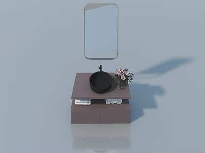 Modern Hinged Door Dressing Table With Mirror Drawers And Flower Decoration 3d model