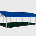 Blue Roof Metal Frame Shed Structure With Open Design And Green Floor