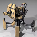 Tan and Black Mechanical Weapon with Robotic Legs and Tactical Cannon Design