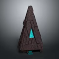 Cartoon Scene With Brown Pyramid Structure Geometric Lines Blue Triangle And Small Blue Square