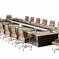 Modern Office Conference Table With Brown Leather Chairs And Long Metal Frame Design