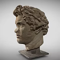 Ancient Marble Head Sculpture With Curly Hair And Detailed Facial Features