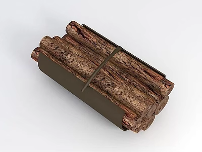 Technology Exhibition Hall Display Of Wooden Logs Strapped With Leather Belt 3d model