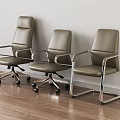 Brown Leather Office Chairs with Armrests Swivel Wheels and Fixed Frame Base 3d model