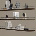 Wall Mounted Wooden Shelves With Photo Frames Vases Books And Decorative Items