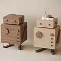 Creative Wooden Bedside Tables With Flower Shaped Decorations Knobs And Black Legs 3d model