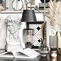 Elegant Decorative Ornament Set With Classical Sculpture Head Angel Wings Books Dried Flowers And Vases