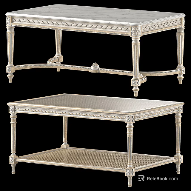 Elegant Silver Metallic Coffee Table With Carved Legs And Two Tier Intricate Design 3d model 