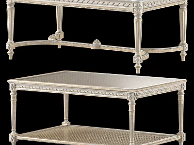 Elegant Silver Metallic Coffee Table With Carved Legs And Two Tier Intricate Design 3d model
