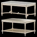 Elegant Silver Metallic Coffee Table With Carved Legs And Two Tier Intricate Design