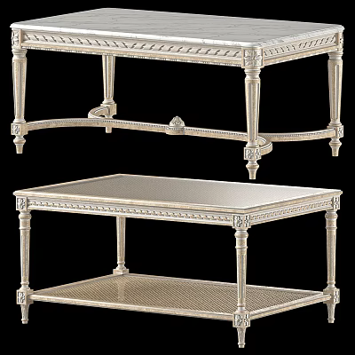 Elegant Silver Metallic Coffee Table With Carved Legs And Two Tier Intricate Design 3d model