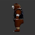 Cartoon Brown Bear Wearing Black Vest And Goggles With White Paws Standing On White Background