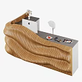 Modern Wooden Reception Desk With Wavy Design Curved Surface And Natural Texture
