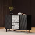 Modern Entryway Sideboard Cabinet With Black Frame Marble Drawers And Decorative Items 3d model