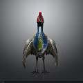 Colorful Bird with Red Crest Blue Neck Green Yellow Chest Spreading Wings Against Gray Background