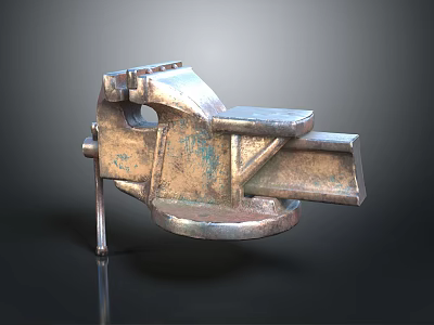 Rustic Metal Bench Vice With Silver Copper Finish And Round Base Clamping Tool 3d model