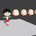 Cartoon Girl with Black Hair Red Skirt White Top Arms Outstretched Standing on White Platform