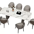 Modern Dining Table Set with Rectangular Marble Top and Six Stylish Upholstered Chairs 3d model
