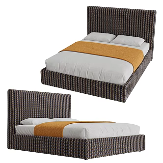 Bolzan modern minimalist fabric double bed vintage fabric bed minimalist double bed 3d model