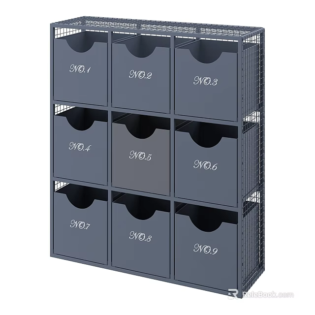 Metal Grid Storage Locker Unit With Numbered Compartments For Organizing Items 3d model