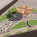 Beautiful Park Landscape With Umbrella like Pavilion Curved Paths And Lush Greenery