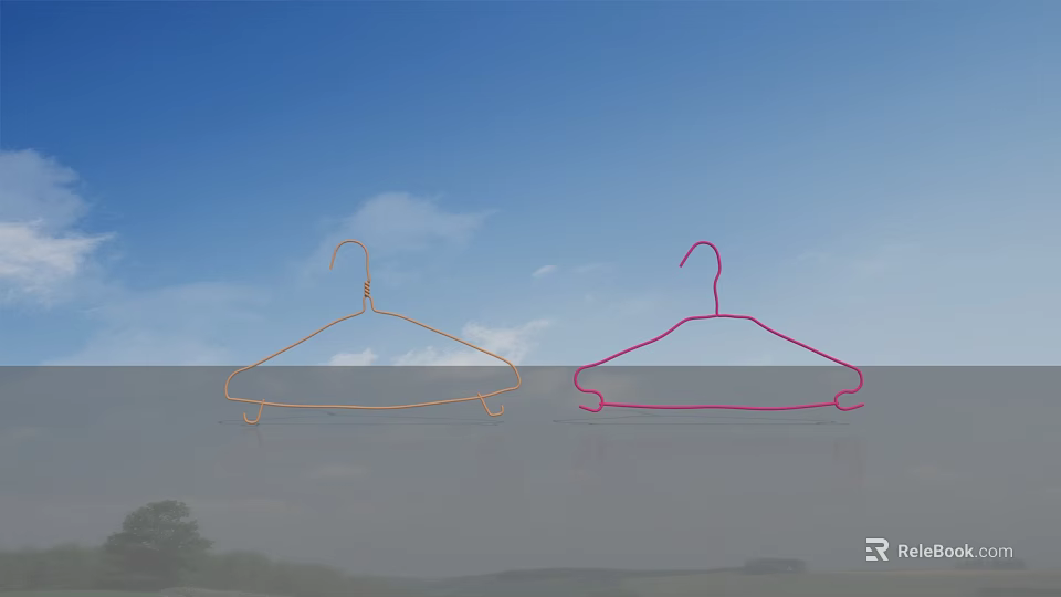 Two Gold Pink Metal Hooks With Blue Sky Background And Reflection 3d model 