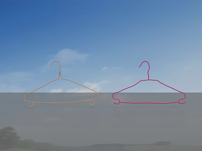 Two Gold Pink Metal Hooks With Blue Sky Background And Reflection 3d model