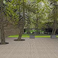 Modern Garden Landscape Featuring Trees Glass Wall And Paved Ground Design