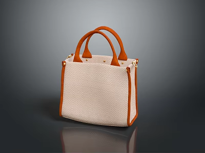 Elegant Beige Handbag With Textured Material And Orange Handles And Sleek Design 3d model