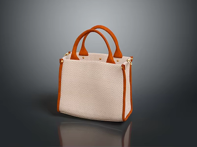 Elegant Beige Handbag With Textured Material And Orange Handles And Sleek Design 3d model