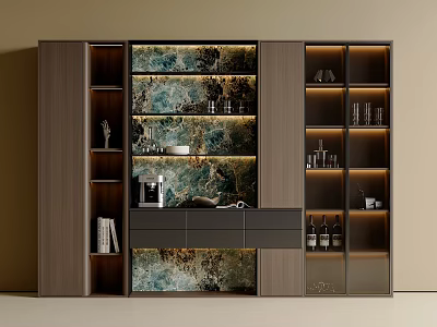 Modern Sideboard With Glass Doors LED Lighting Storage Shelves And Decorative Panel 3d model