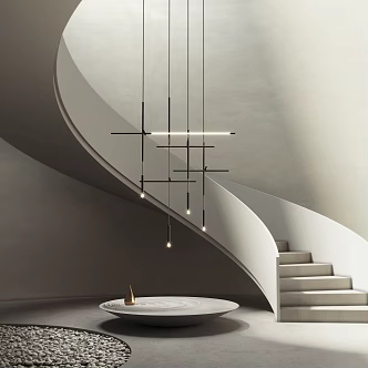 Modern Stair Sculpture Chandelier Rotating Stair End View 3d model
