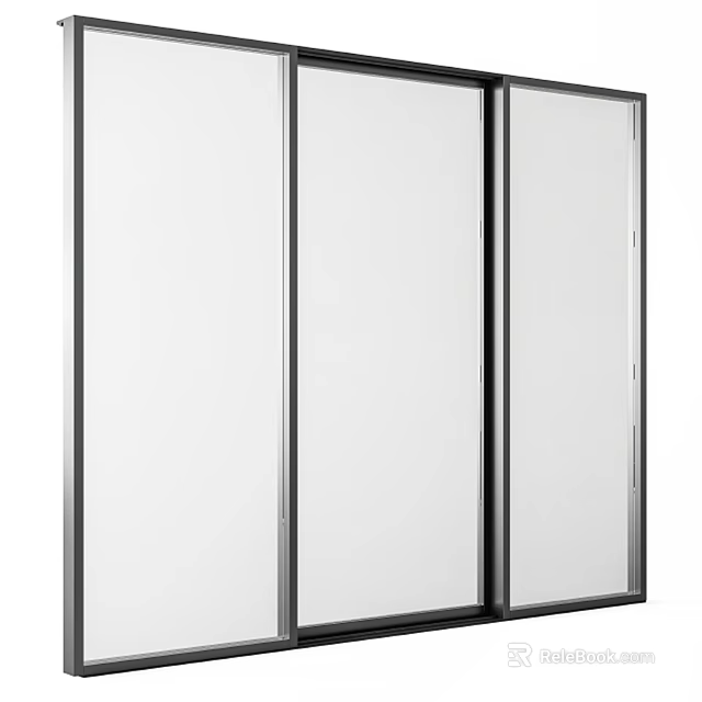 Modern Floor to Ceiling Windows with Black Frame and Sliding Glass Panels 3d model 