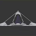 Futuristic Sci-Fi Space Landscape With Triangle Aircraft Purple Core Pink Lights And Gray Grid Design