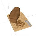 Wooden Cutting Board With Loaf Of Bread Small Sesame Buns And Kitchen Knife