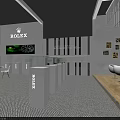BOJAX Exhibition Booth Design With White Striped Walls Green Accents And Display Screens