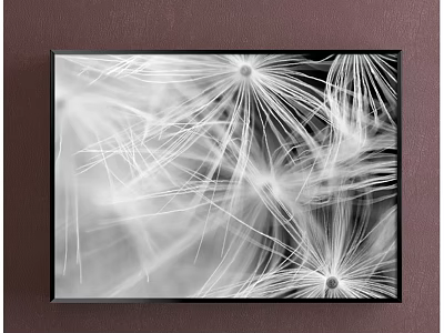 Black and White Dandelion Plant Painting Framed for Interior Wall Decor 3d model