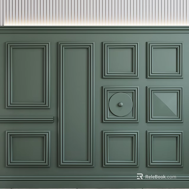 Green Modern Double Doors With Decorative Panel Design And Classic Details 3d model