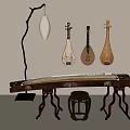 Traditional Musical Instruments Collection Featuring Guzheng Pipa Guitar And Decorative Room Decor