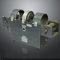 Industrial Mechanical Equipment with Metal Casing and Dual Rollers Mounting Brackets and Safety Labels