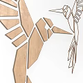 Stylish Geometric Hummingbird Wall Art With Gold White Modern Decorative Design