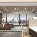 Modern Public Office Space Interior With Wooden Shelves Front Desk And Ceiling Lines