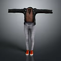 Stylish Black Jacket With Brown Innerwear Gray Jeans And Orange Shoes Outfit