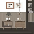 Japanese-style bedside table bedside table combination 3d model